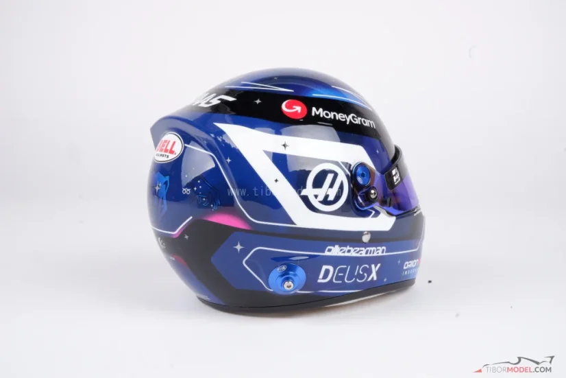 Oliver Bearman 2025 VC Singapuru mini přilba, Haas, 1:2 Bell