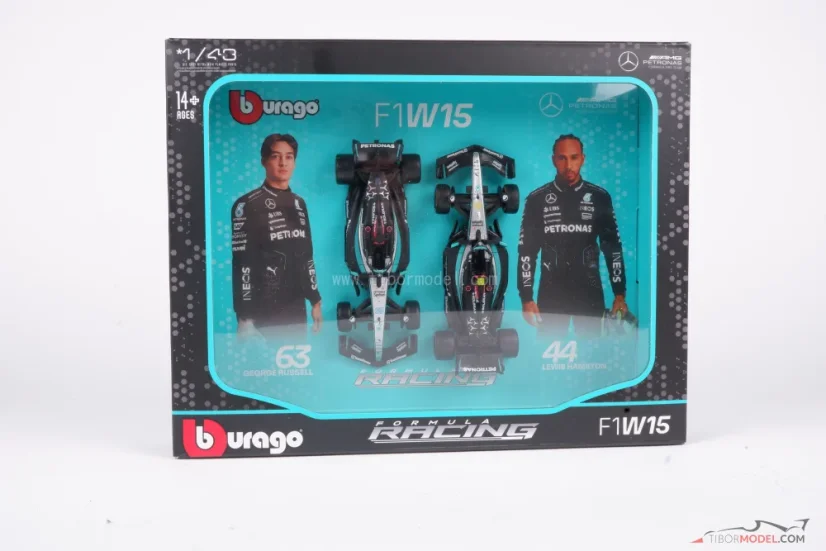 Mercedes W15 Hamilton + Russell (2024), dvojbalení, 1:43 BBurago