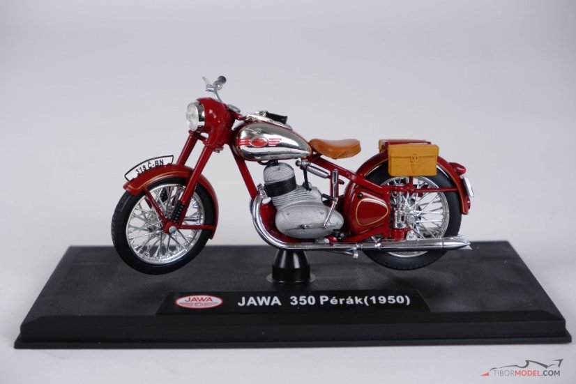 Jawa 350 Pérák oldaltáskákkal, bordó (1950), 1:18 Abrex