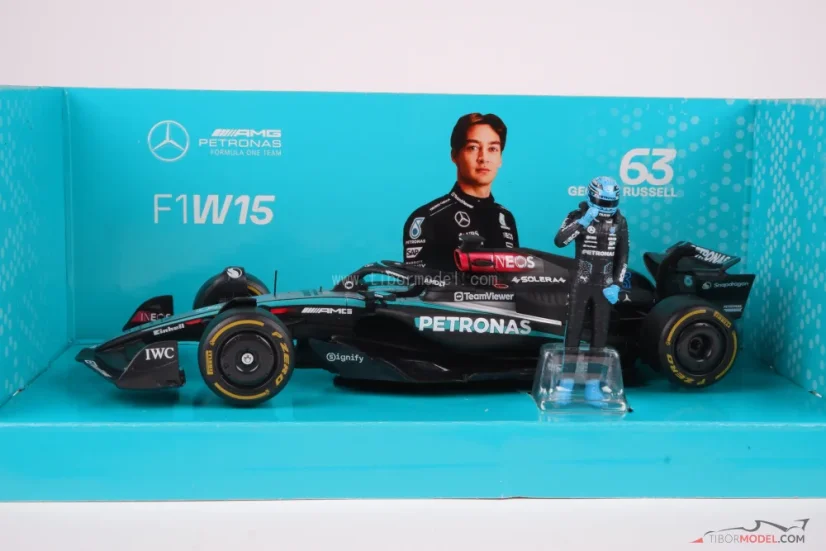 Mercedes W15 - George Russell (2024), s figúrkou, 1:24 Bburago