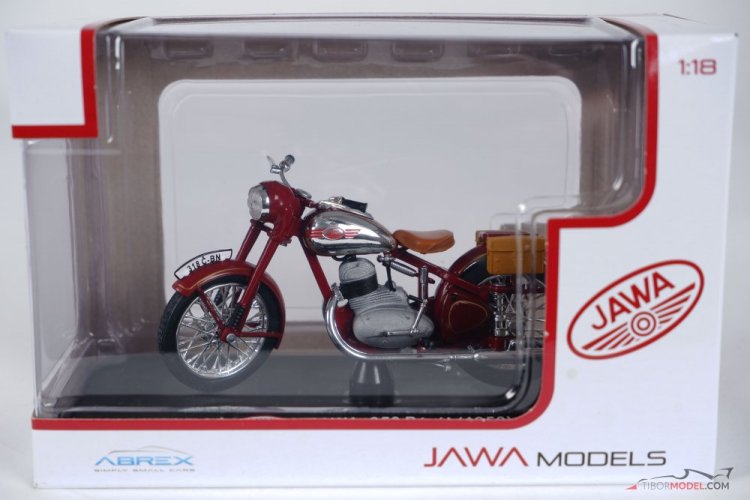 Jawa 350 Pérák oldaltáskákkal, bordó (1950), 1:18 Abrex