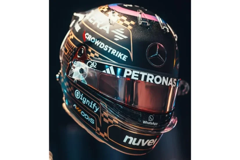 George Russell 2025 Las Vegas GP mini helmet, Mercedes F1 Team helmet, 1:5 Spark George Russell 2025 Las Vegas GP mini helmet, Mercedes F1 Team helmet, 1:5 Spark