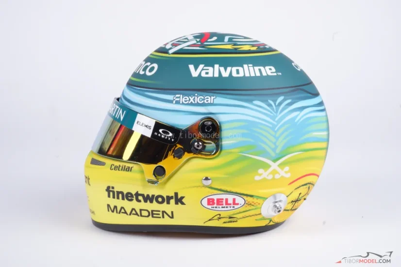Fernando Alonso 2025 Szaúdi Nagydíj mini sisak, Aston Martin, 1:2 Bell