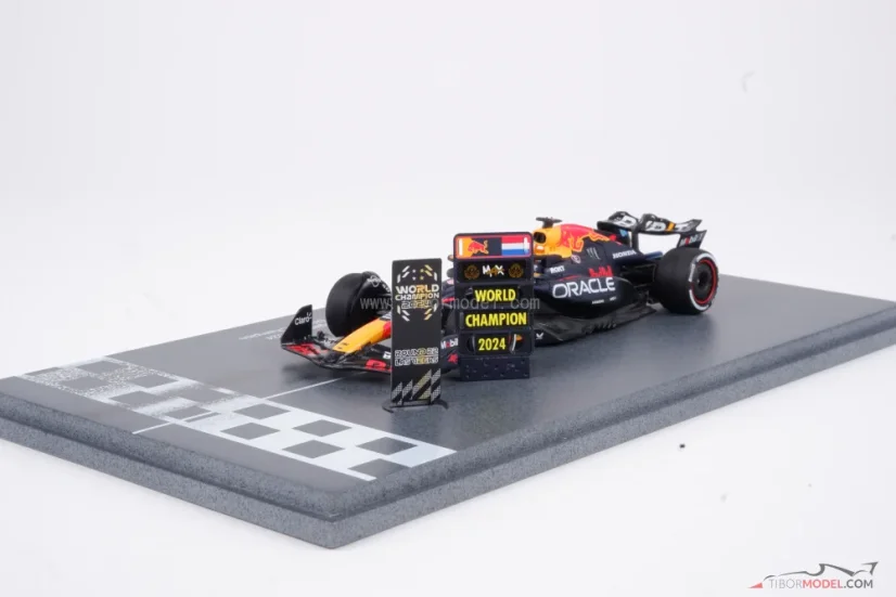 Red Bull RB20 - Max Verstappen (2024), Világbajnok + pit board és különleges talapzat, 1:43 Spark