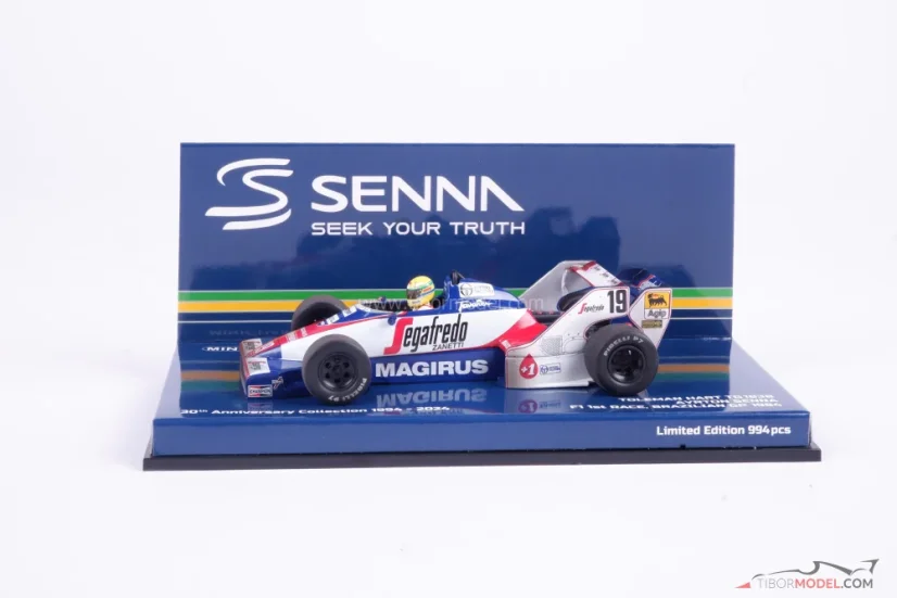 Toleman TG183B - Ayrton Senna (1984), 2. miesto Brazilia, špinavá verzia, 1:43 Minichamps