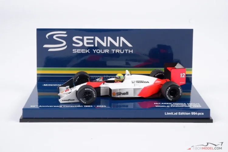 McLaren MP4/4 - Ayrton Senna (1988), World Champion, dirty version, 1:43 Minichamps