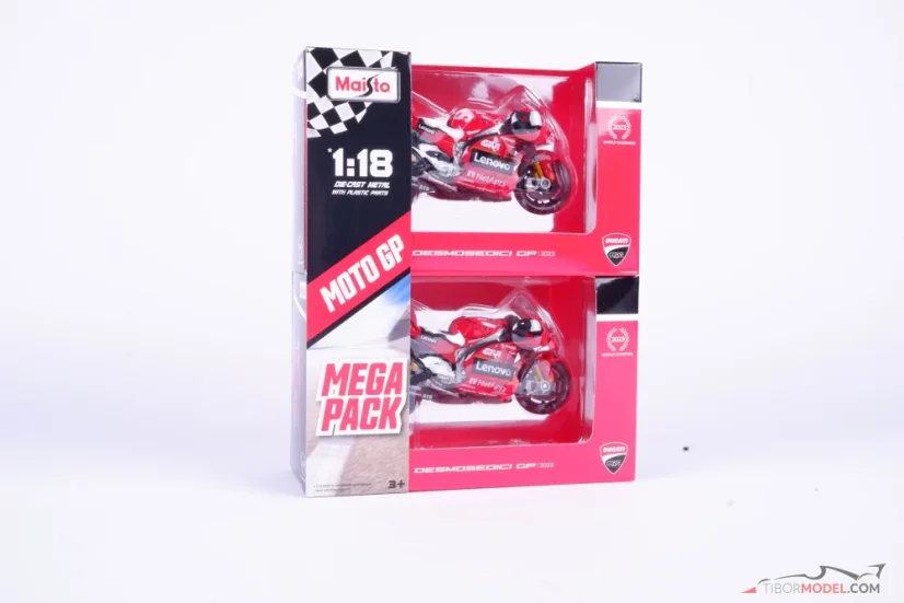 Ducati Desmosedici Bagnaia + Bastianini (2023), dvojbalení, 1:18 Maisto