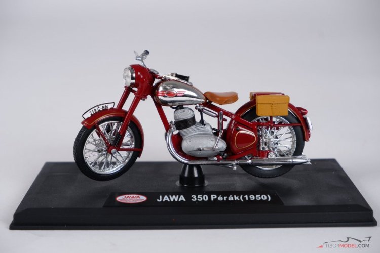 Jawa 350 Pérák oldaltáskákkal, bordó (1950), 1:18 Abrex
