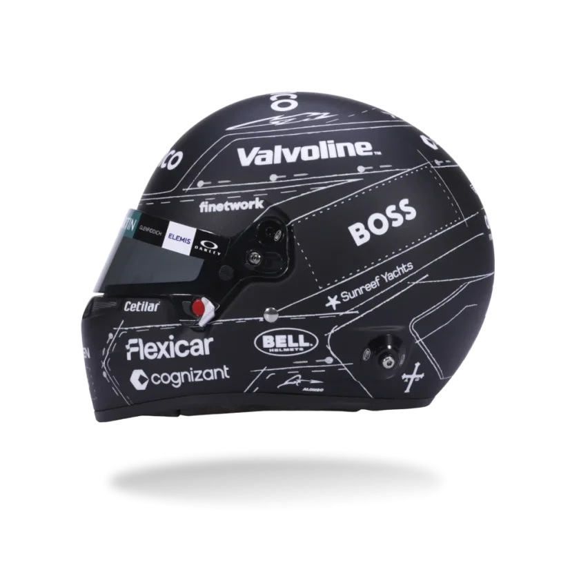 Fernando Alonso 2026 Spanish GP, Aston Martin helmet, 1:2 Bell