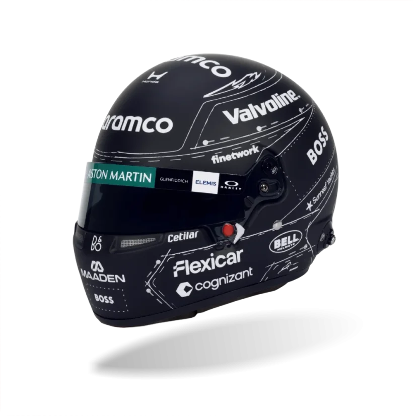 Fernando Alonso 2026 Spanish GP, Aston Martin helmet, 1:2 Bell