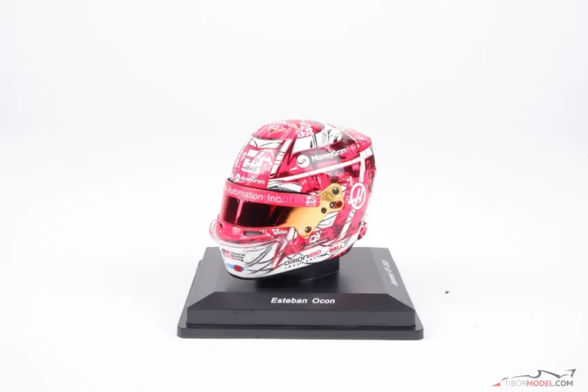 Esteban Ocon 2025 VC Japonska mini přilba, Haas F1 Team, 1:5 Spark