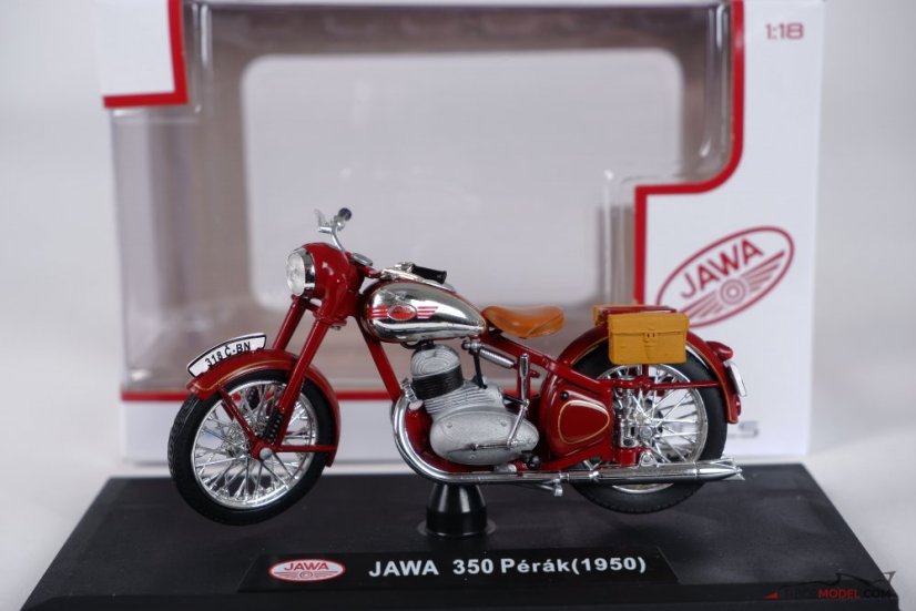 Jawa 350 Pérák oldaltáskákkal, bordó (1950), 1:18 Abrex