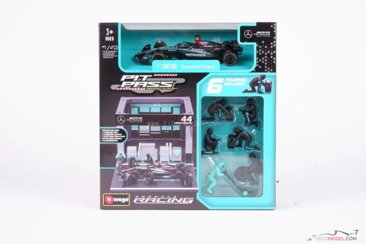 Pit Stop sada Mercedes W15 Lewis Hamilton (2024), 1:43 BBurago