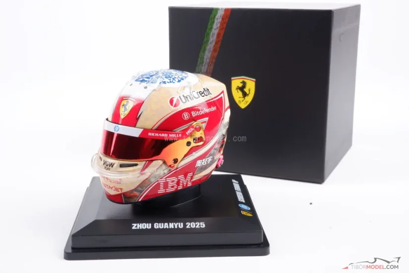 Zhou Guanyu 2025 mini helmet, Ferrari, 1:5 Looksmart