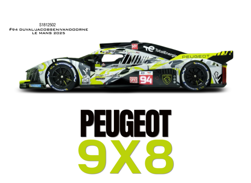Peugeot 9X8 - Vandoorne/ Jakobsen/ Duval (2025), Le Mans, 1:18 Solido Peugeot 9X8 - Vandoorne/ Jakobsen/ Duval (2025), Le Mans, 1:18 Solido