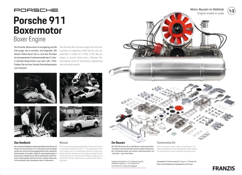 Porsche 911 Boxermotor - stavebnica funkčného modelu motora v mierke 1:3