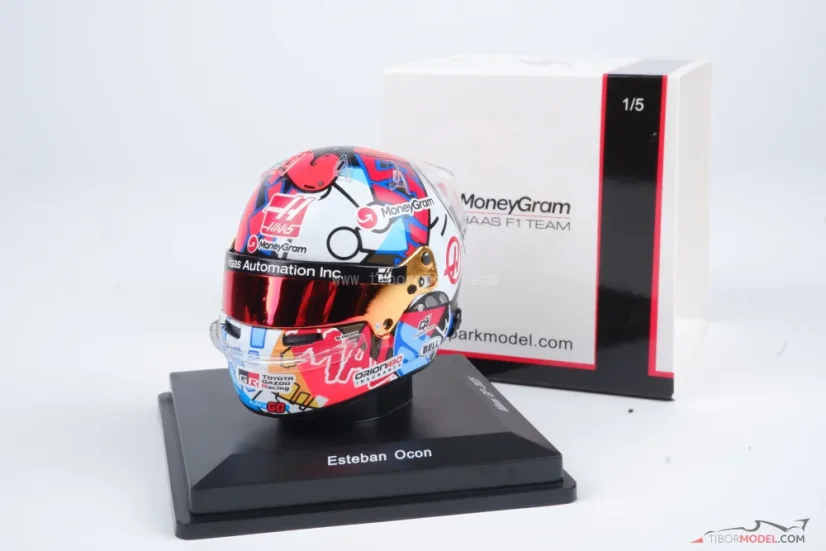 Esteban Ocon 2025 Miami GP mini helmet, Haas F1 Team helmet, 1:5 Spark