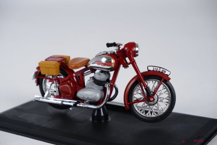 Jawa 350 Pérák oldaltáskákkal, bordó (1950), 1:18 Abrex