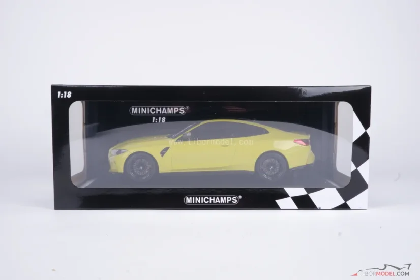BMW M4 (2020) žlté, 1:18 Minichamps