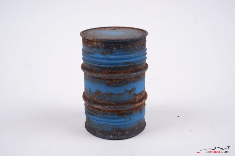 Oil barrel rusty, blue colour, 1:18 scale