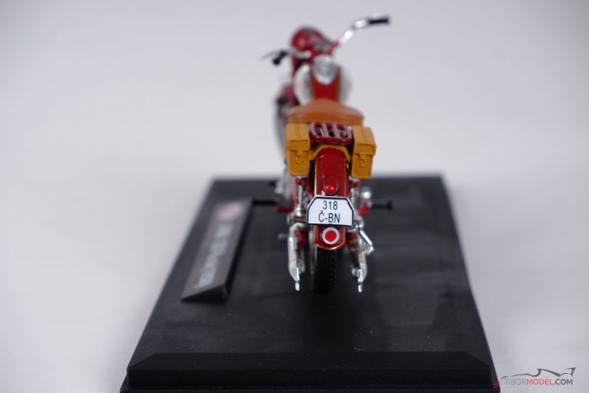 Jawa 350 Pérák oldaltáskákkal, bordó (1950), 1:18 Abrex