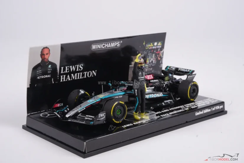 Mercedes W15 - Lewis Hamilton (2024), Poslední závod v Mercedesu, VC Abu Dhabi, s figurkou pilota, 1:43 Minichamps