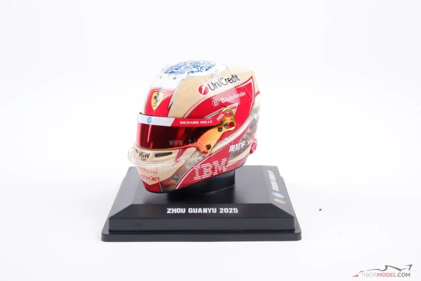 Zhou Guanyu 2025 mini helmet, Ferrari, 1:5 Looksmart