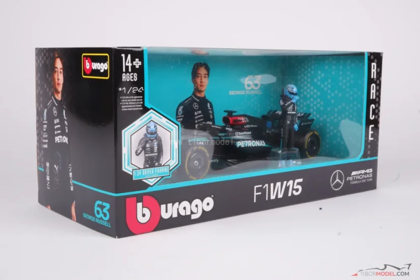Mercedes W15 - George Russell (2024), s figúrkou, 1:24 Bburago