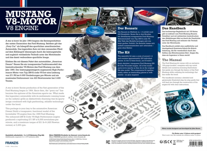 Ford Mustang V8 motor - működő motor makett készlet 1:3 méretarányban