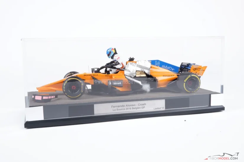 Diorama McLaren MCL33 - Fernando Alonso nehoda 2018 Belgicko, 1:18