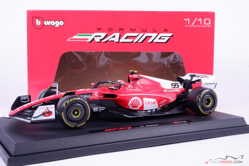 Model Ferrari SF23 Sainz Las Vegas 2023, 1:18 Bburago | Tibormodel.com