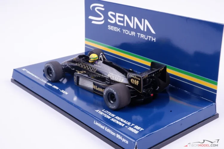 Lotus Renault 98T - Ayrton Senna (1986), versenykoszolt változat, 1:43 Minichamps