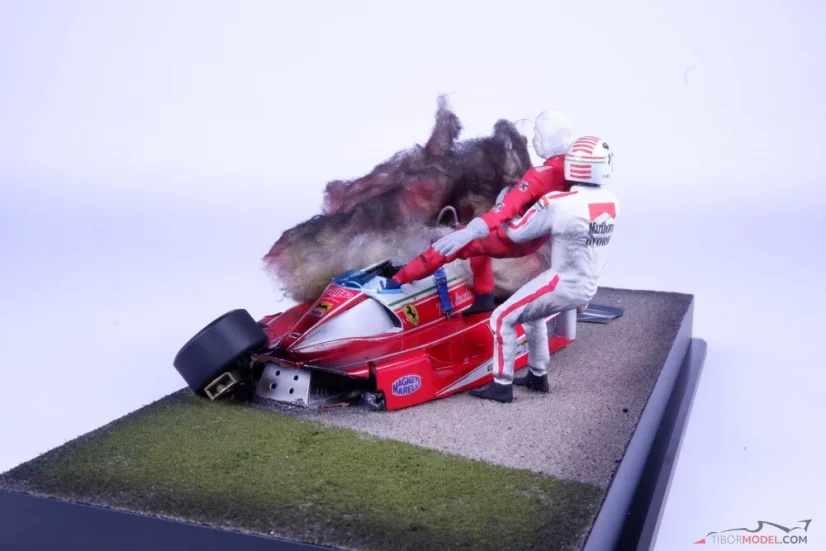 Diorama Ferrari 312 T2 - Niki Lauda crash 1976 Nürburgring, 1:18