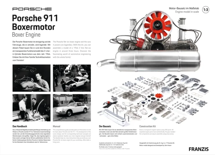 Porsche 911 boxermotor - működő motor makett készlet 1:3 méretarányban