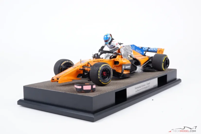 Diorama McLaren MCL33 - Fernando Alonso nehoda 2018 Belgicko, 1:18