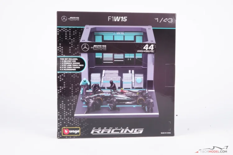 Pit Stop sada Mercedes W15 Lewis Hamilton (2024), 1:43 BBurago