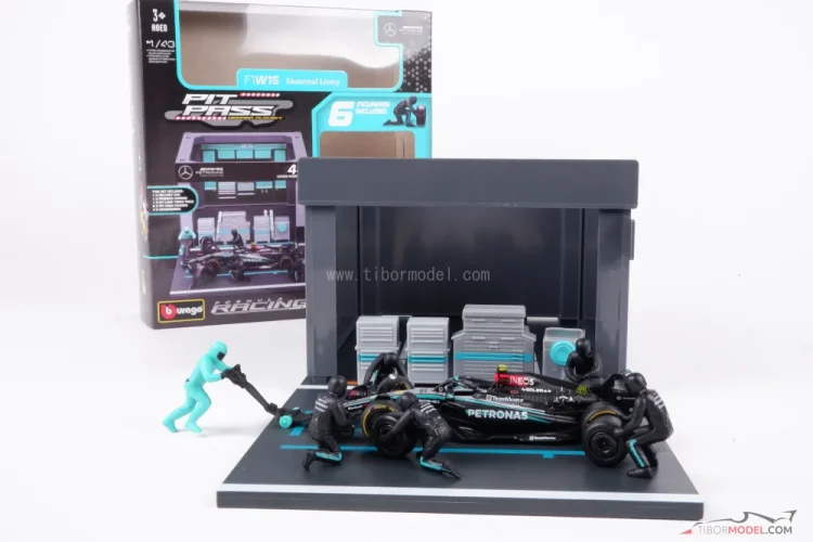 Pit Stop sada Mercedes W15 Lewis Hamilton (2024), 1:43 BBurago
