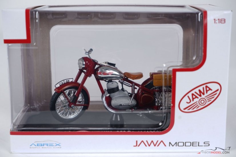 Jawa 350 Pérák oldaltáskákkal, bordó (1950), 1:18 Abrex